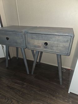Mid-Century Gray Wood Nightstands – Set of 2