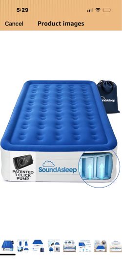 SoundAsleep Dream Series Raised Full Air Mattress, Built-in Pump, Blue ComfortCoil Technology, fast 1-click inflation, waterproof flocked top and Sure