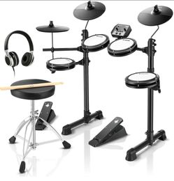 Donner DED-80 Electronic Drum Set with 4 Quiet Mesh Pads, 180+ Sounds, 2 Pedals