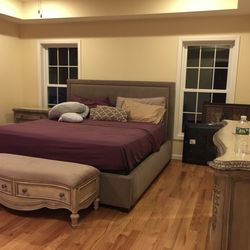 Upholstered King bed frame with headboard