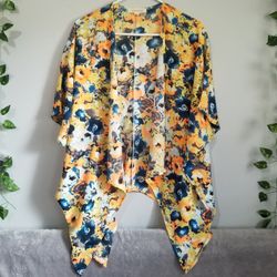 Painted Threads Lightweight Watercolor Open Kimono Cardigan Floral Multicolor 