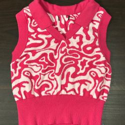 Barbie Sweet Society Hot Pink Swirl Collar Girls Crop Sweater Vest Hot Topic
