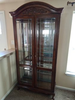 Wood China Cabinet With Glass Doors And Shelves 
