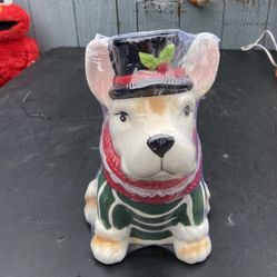 Nice Ceramic Christmas Dog 9 inch High 5 inch Wide 
