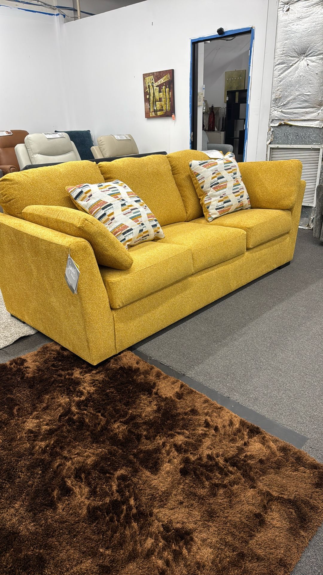 Sleeper Sofa In Yellow Fabric, QUEEN