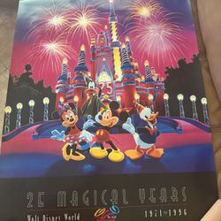 RARE Vintage Walt Disney World 25th Anniversary Magical Years Poster Castle Cake