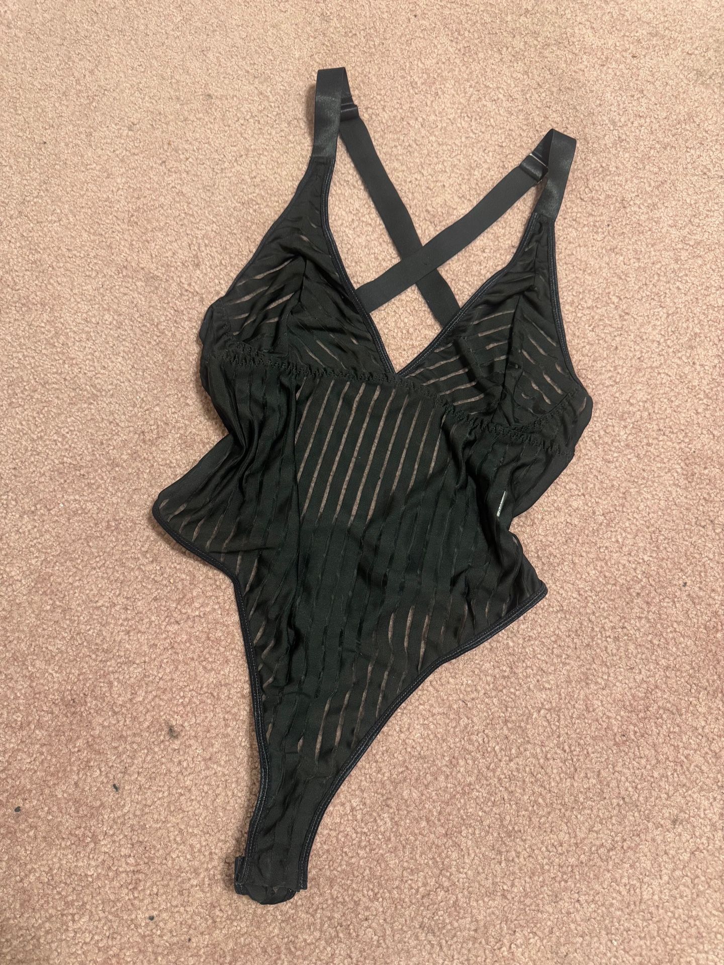 New xxl black striped sheer Onsie bodysuit tank top lingerie gothic festival