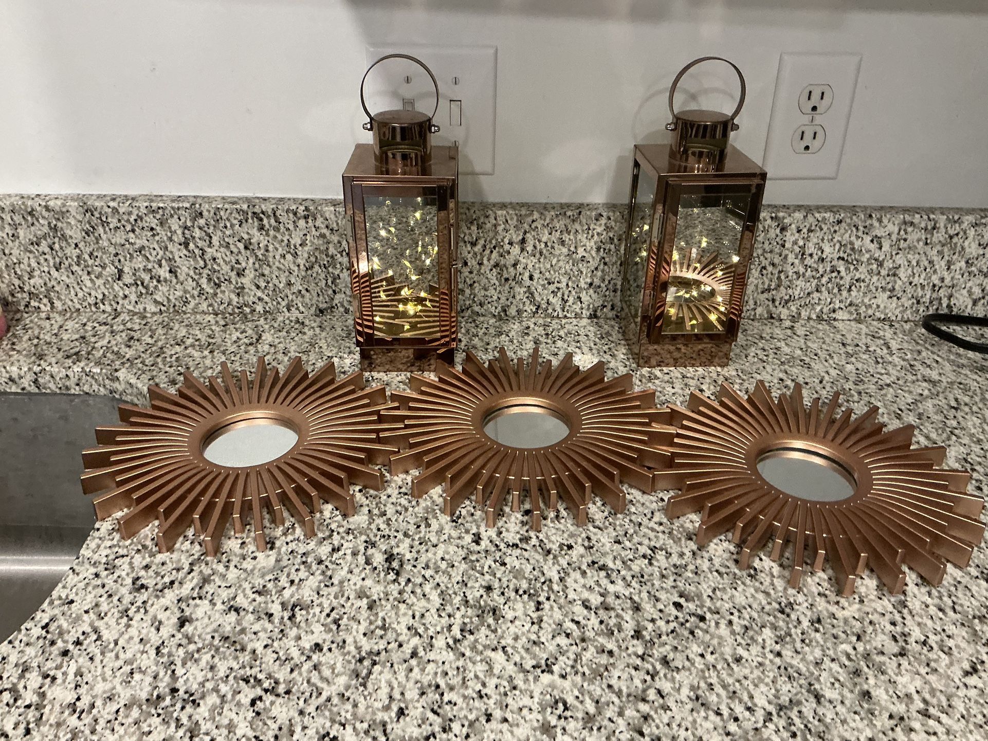 2 Rose Gold Lanterns And 3 Wall Mirrors