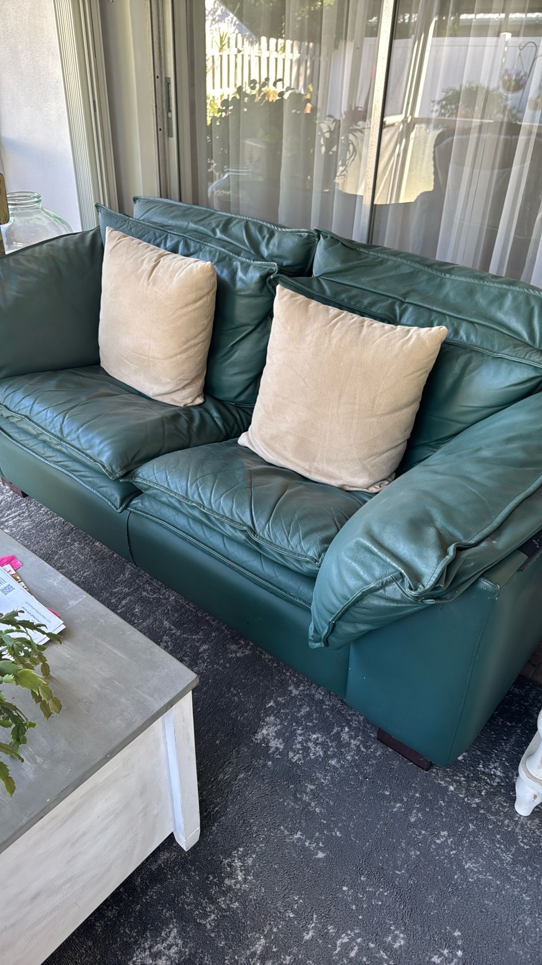 Green Leather Loveseat 
