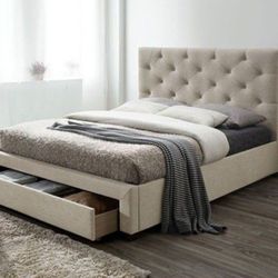 Brand New Beige Queen Size Bed Frame w Storage Underneath