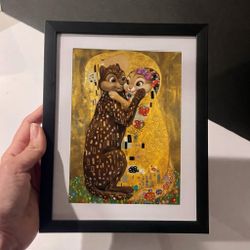 Framed Chipmunk (Chippy & Chippette) Chip and Dale “The Kiss” Print – Gustav Klimt Style (5”x7”)