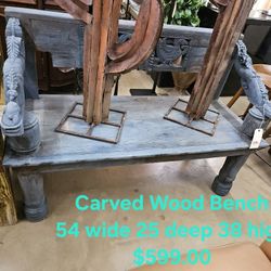 Bench Blue Carved Wood We are located at 2811 East Bell road. Another Time Around Furniture.
