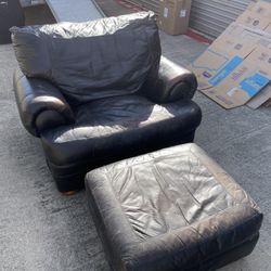 Oversized Leather Chair & Ottoman
