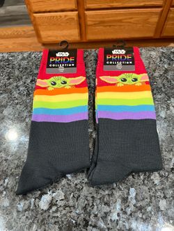Lot of 2 pairs Star Wars Baby Yoda Pride Rainbow Socks.  Brand new with original packaging.