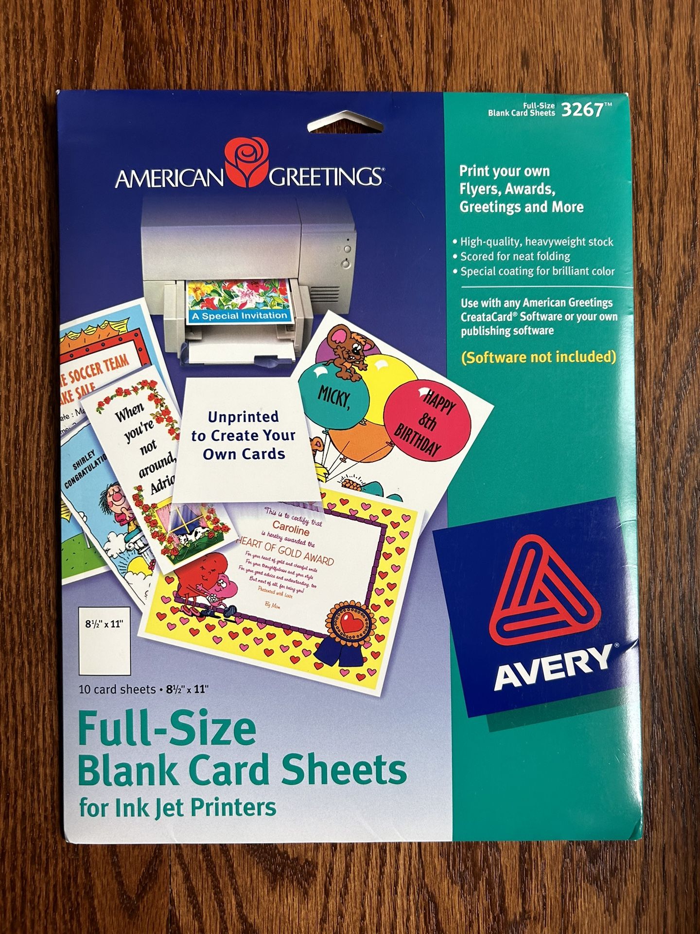 Avery 3267 White Full-Size Card Sheets For Inkjet Printers 8.5 X 11“
