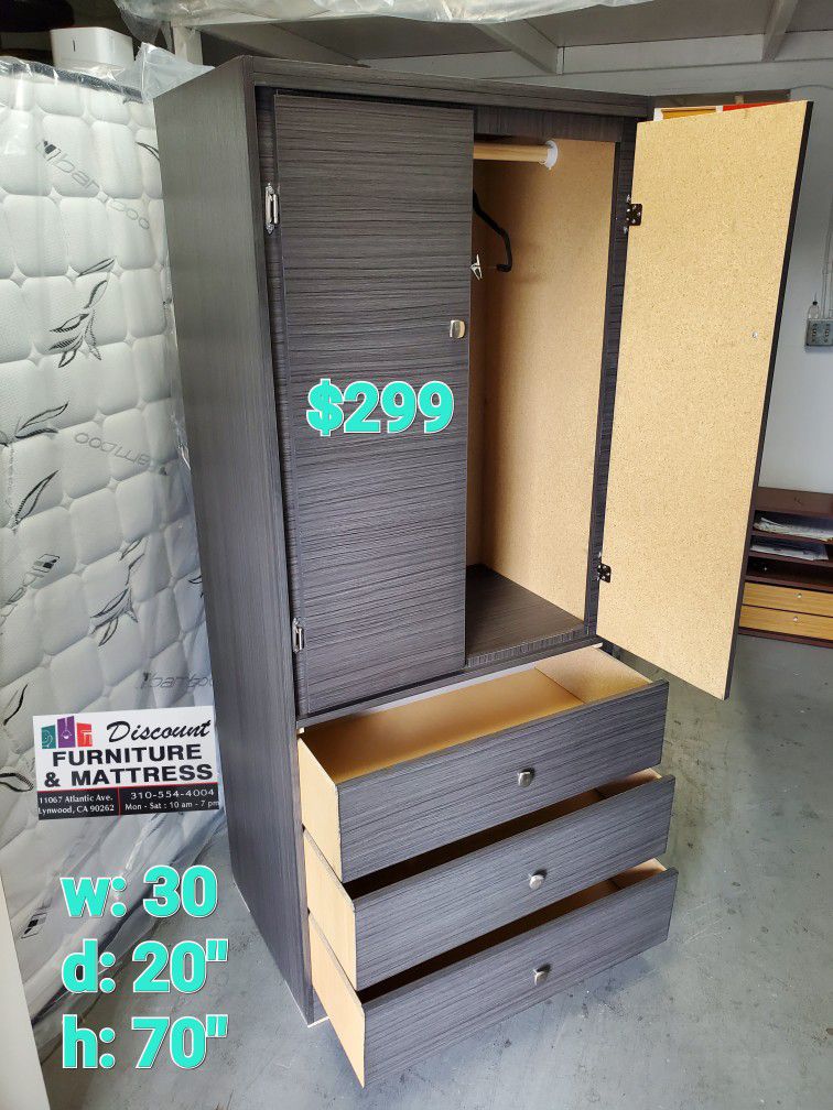 New Grey Large Wardrobe Closet Cabinet With 3 Drawers