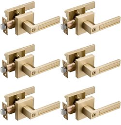 6 Pack Gold Privacy Door Handles, Interior Door Knobs for Bed and Bath, Heavy Duty Door Lever Satin Brass