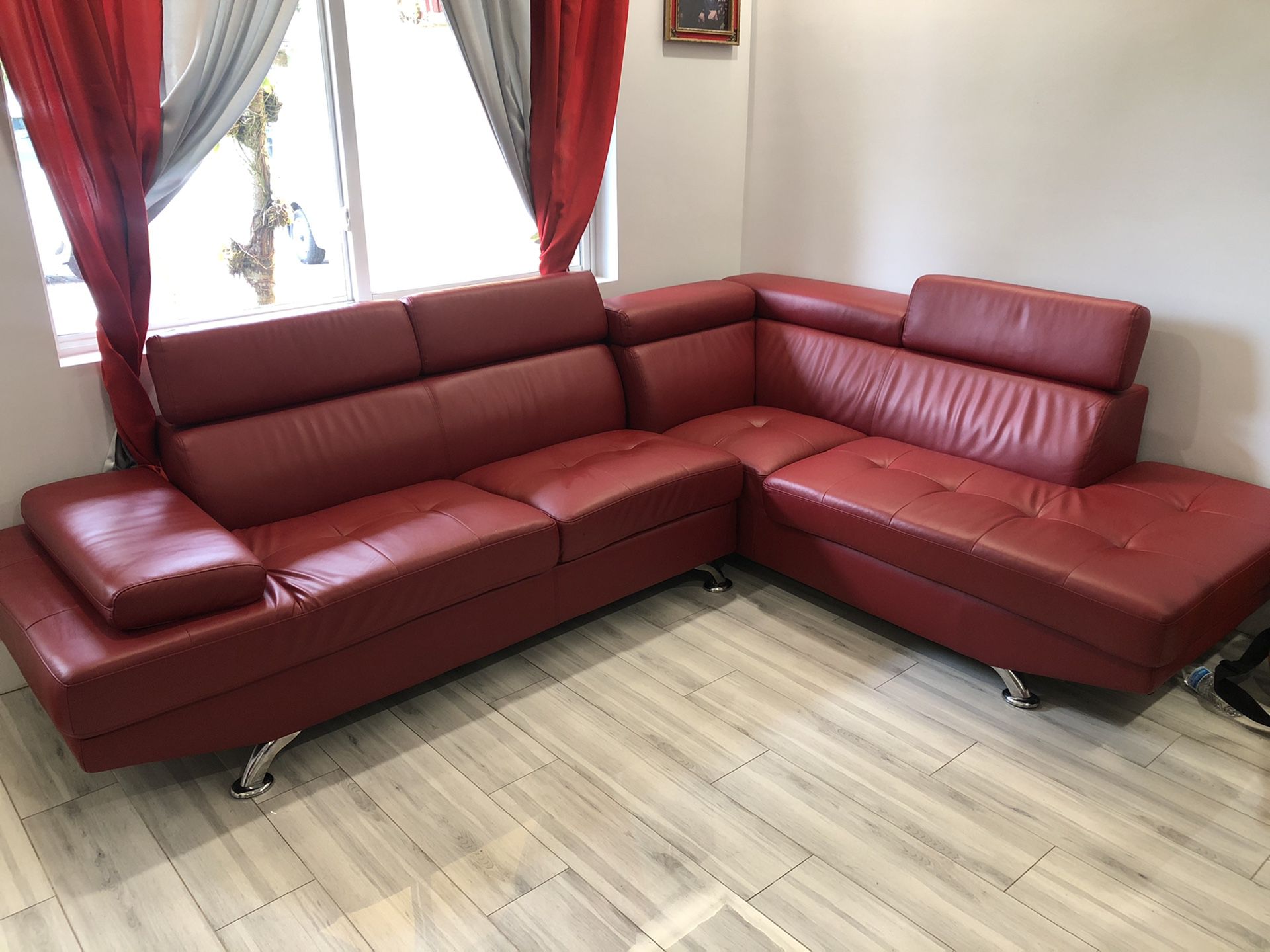 Red synthetic leather sectional set ( sofa/couch)