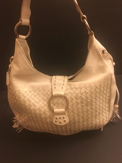 Cream Genuine Leather Woven Sharif Purse.