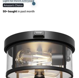 Outdoor Ceiling Light with Motion Sensor 9.3in - Porch Lights Outdoor, E26 Base, Flush Mount, 360° Detection, 3 Modes (Auto/Dusk to Dawn/Always-on), F