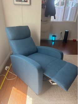 Fabric Recliner Chair Ergonomic Adjustable Theater Seating for Living Room Light Blue