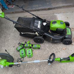 Greenworks 40V 21" Self-Propelled Mower,  and Trimmer