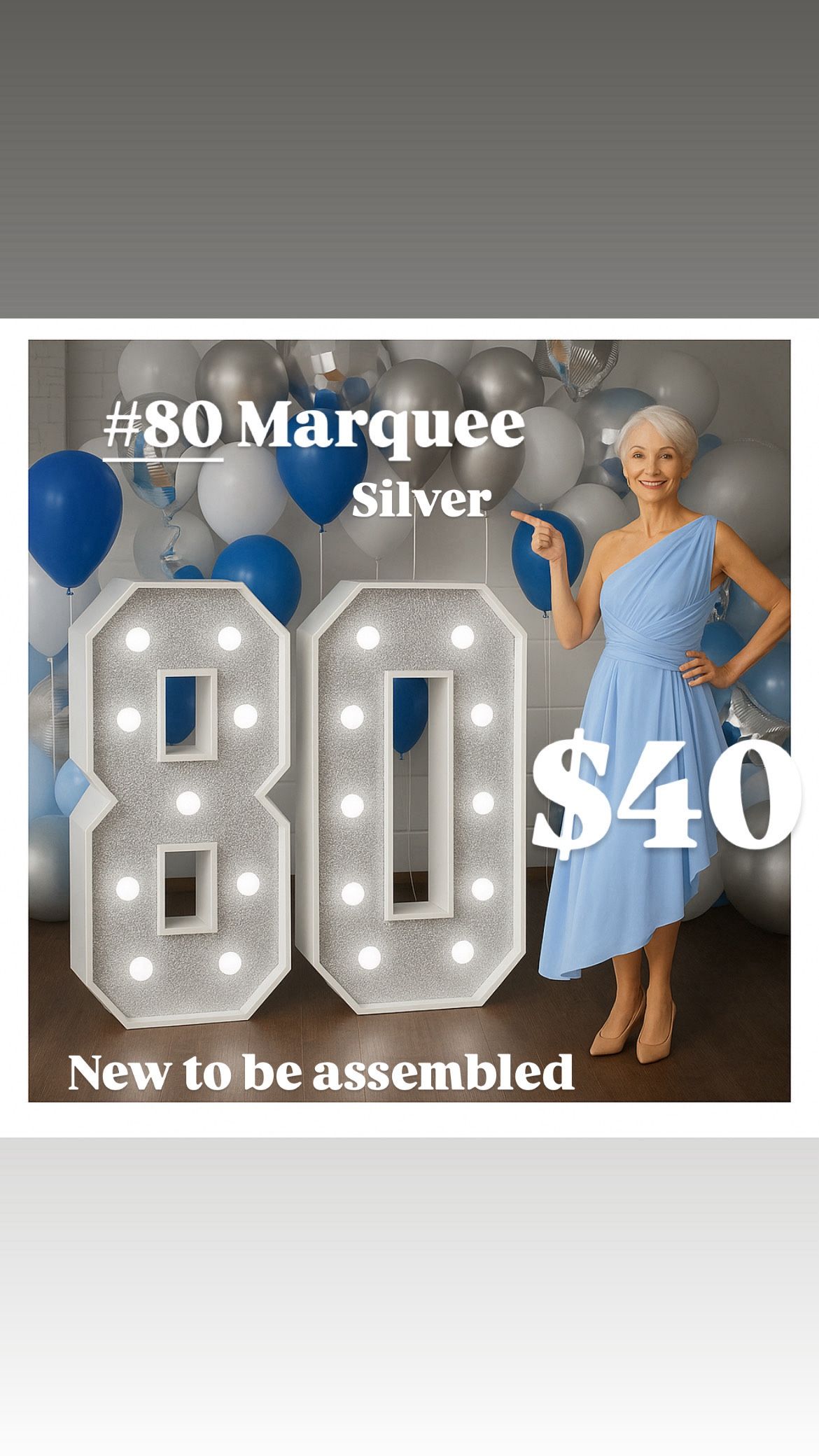 Marquee Numbers 4 Feet Tall Big Light Up Numbers 80th Birthday Decorations Women Men Silver Anniversary Party Decor Large Cardboard Prop Backdrop Sign