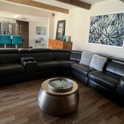 Leather Sectional Couch - All Chairs Recline - Headrest Flips Up - Cupholders - $500