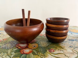 Crate & Barrel Mango Wood Salad Bowl Set