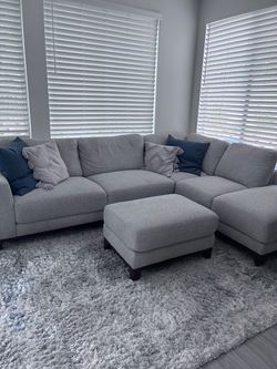 Gray Fabric Sectional Sofa with Ottoman
