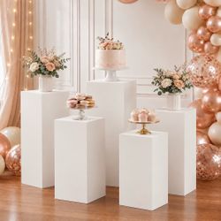 5PCs White Rectangle Pedestal Display Stands