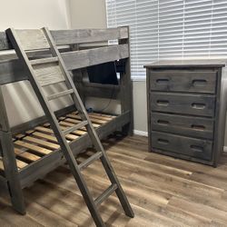 Twin Over Twin Wood Bunk Bed & Matching 4 Drawer Dresser (NO mattresses) 
