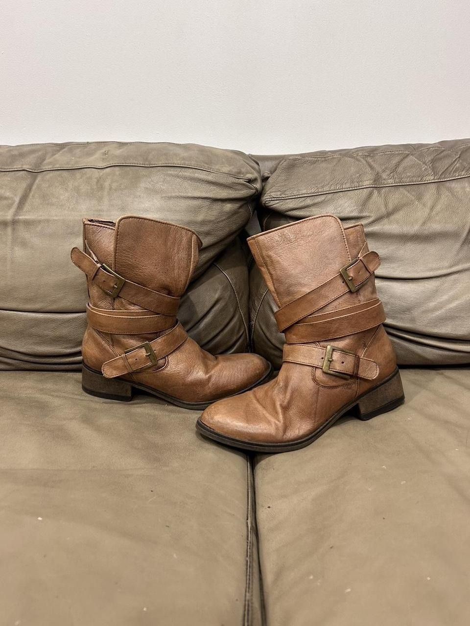 Women’s Steve Madden Leather Ankle Boots Brown Round Toe Size 8.5