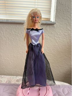 Vintage 1990s Barbie Doll in Purple and Black Evening Gown