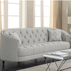 Beautiful tufted couch grey gray sofa loveseat  7ft long