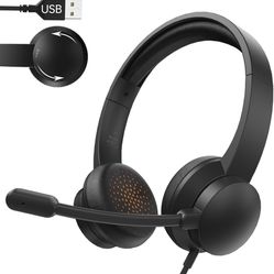 Masajoy Headset with Mic for PC, USB Headset with Noise Cancelling Microphone, Computer Headset for Teams, Zoom, Skype Calls