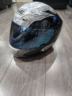 Shoei Full Face Motorcycle Helmet Black Silver Graphic DOT Snell Adult