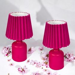 Set of 2 Mini Printed Ceramic Base Table Lamps with Printed Pleated Shades