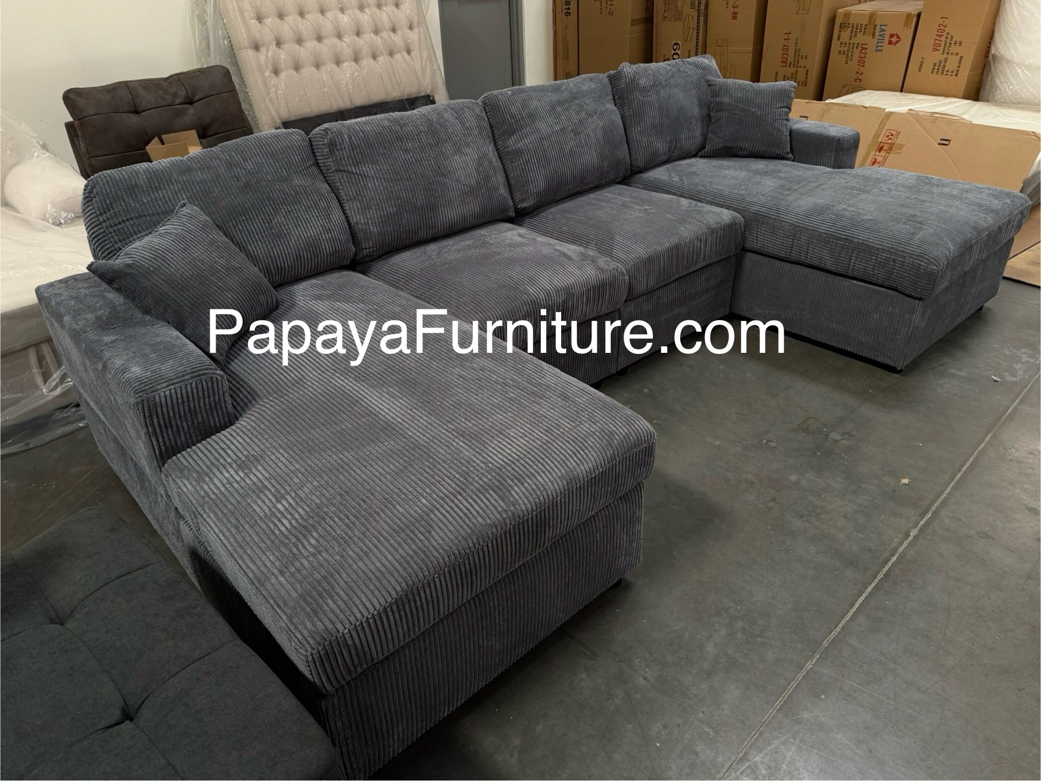 New. Double Chaise U Shape Large Sectional Couch Sofa Fabric Plush