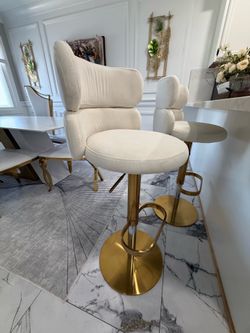 Modern Adjustable Bar Stools – White & Gold (Set of 2)