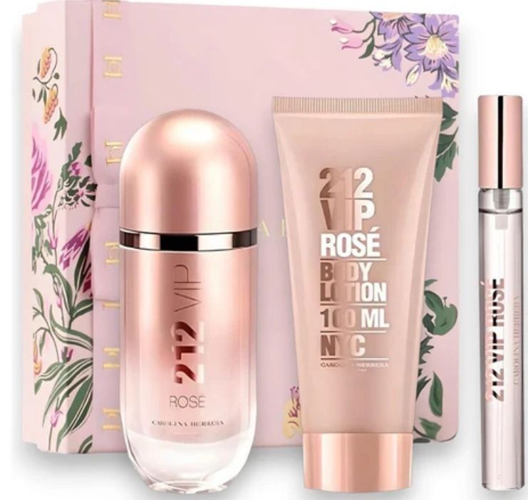 Brand New Carolina Herrera 212 VIP Rose Set 2.7oz Edp .34oz Edp And Body Lotion