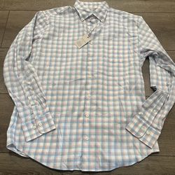 NEW Peter Millar Plaid Shirt Mens Size Large Pink & Blue Button Down Long Sleeve  NWT 