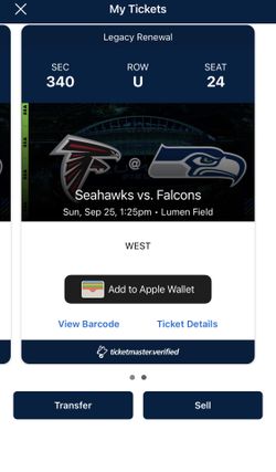 (2) Atlanta Falcons VS Seattle Seahawks Tickets - Sunday, 9/25, 1:25pm at Lumen Field. $120 each.