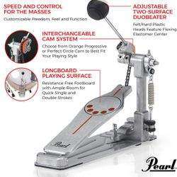 Pearl Drum Pedal P930 Demonator Single Chain Interchangeable Cam Powershifter Drum Pedal