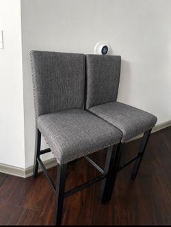 Gray Upholstered Bar Stools – Set of 2 - 44" H by 18" depth