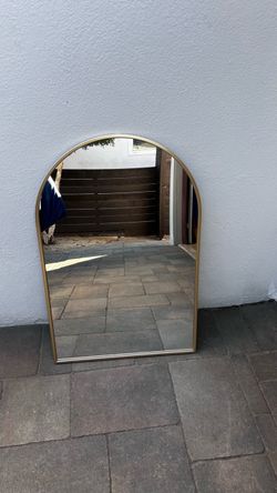Arched Wall Mirror with Gold Metal Frame