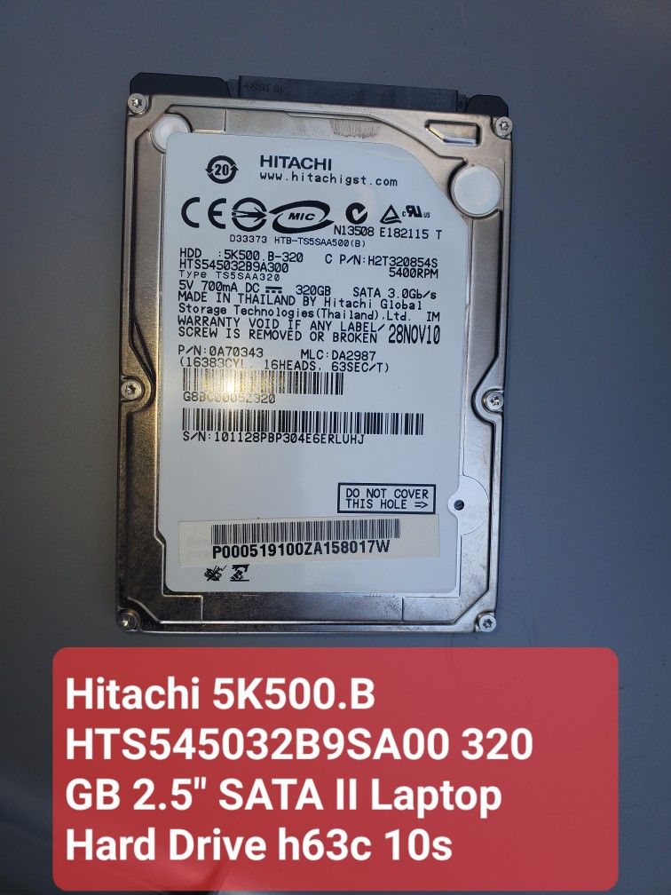 Hitachi 5K500.B HTS545032B9SA00 320 GB 2.5" SATA II Laptop Hard Drive h63c 10s
