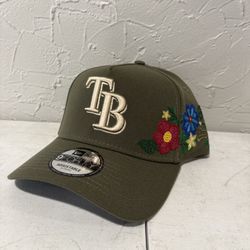 MLB New Era Tampa Bay Rays Olive Green Floral Design 9forty A Frame SnapBack Hats 
