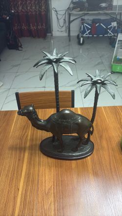 Vintage Maitland-Smith Bronze Camel Palm Tree Candelabra Sculpture