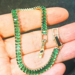 Lab-Emerald Green/Apple Green bracelet /gold-filled Lab-emerald bracelet